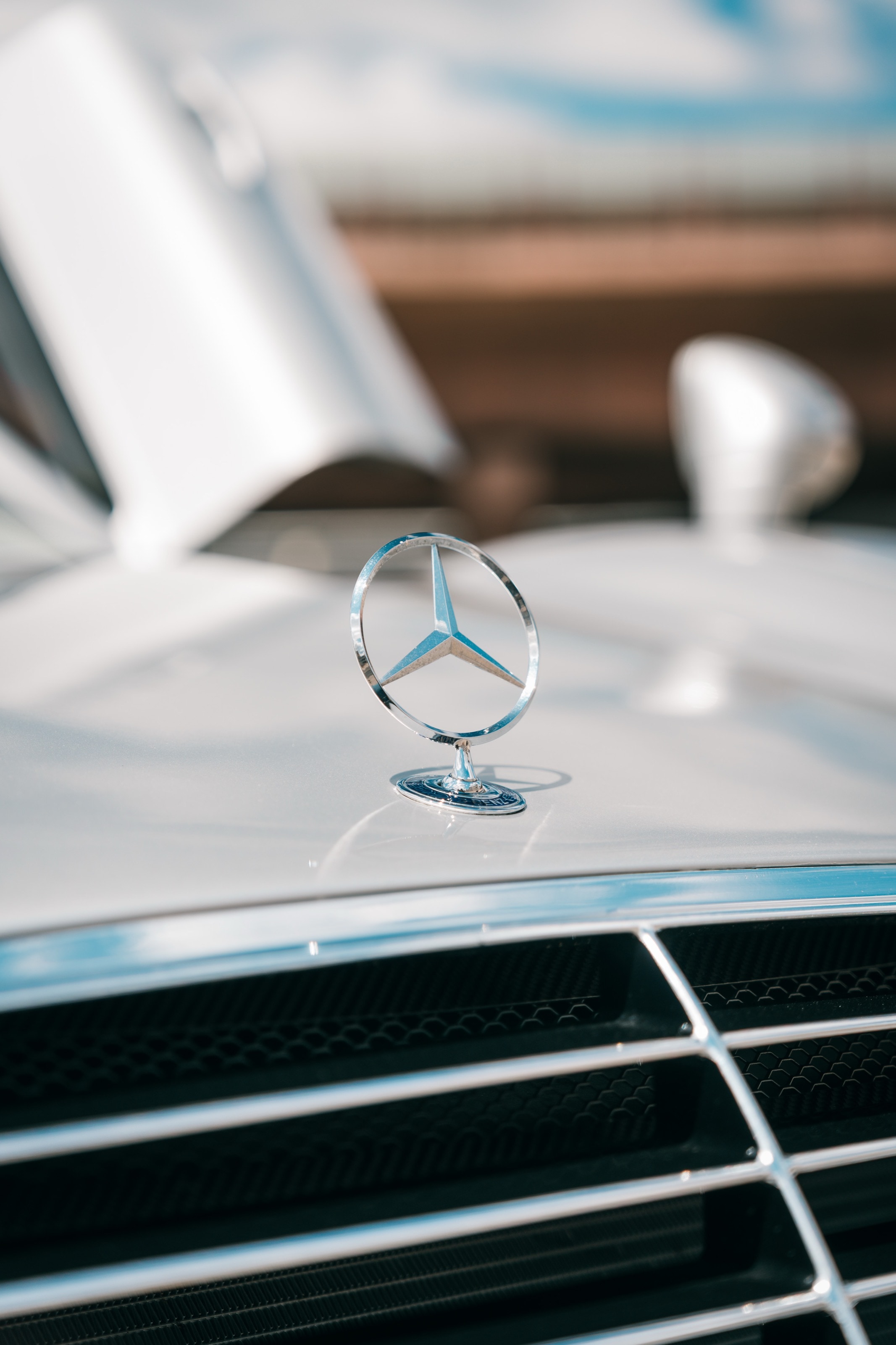 Mercedes-Stern auf der Fronthaube, darunter der Kühlergrill